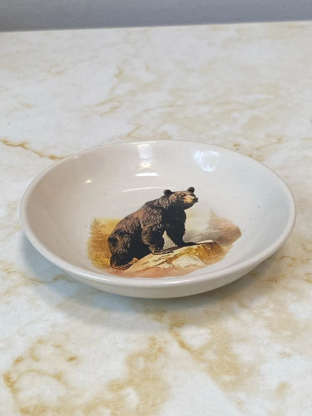 New Open Road Brand Country Autumn Bear Ceramic Trinket Dish Tea Rest 4 Inch NWT